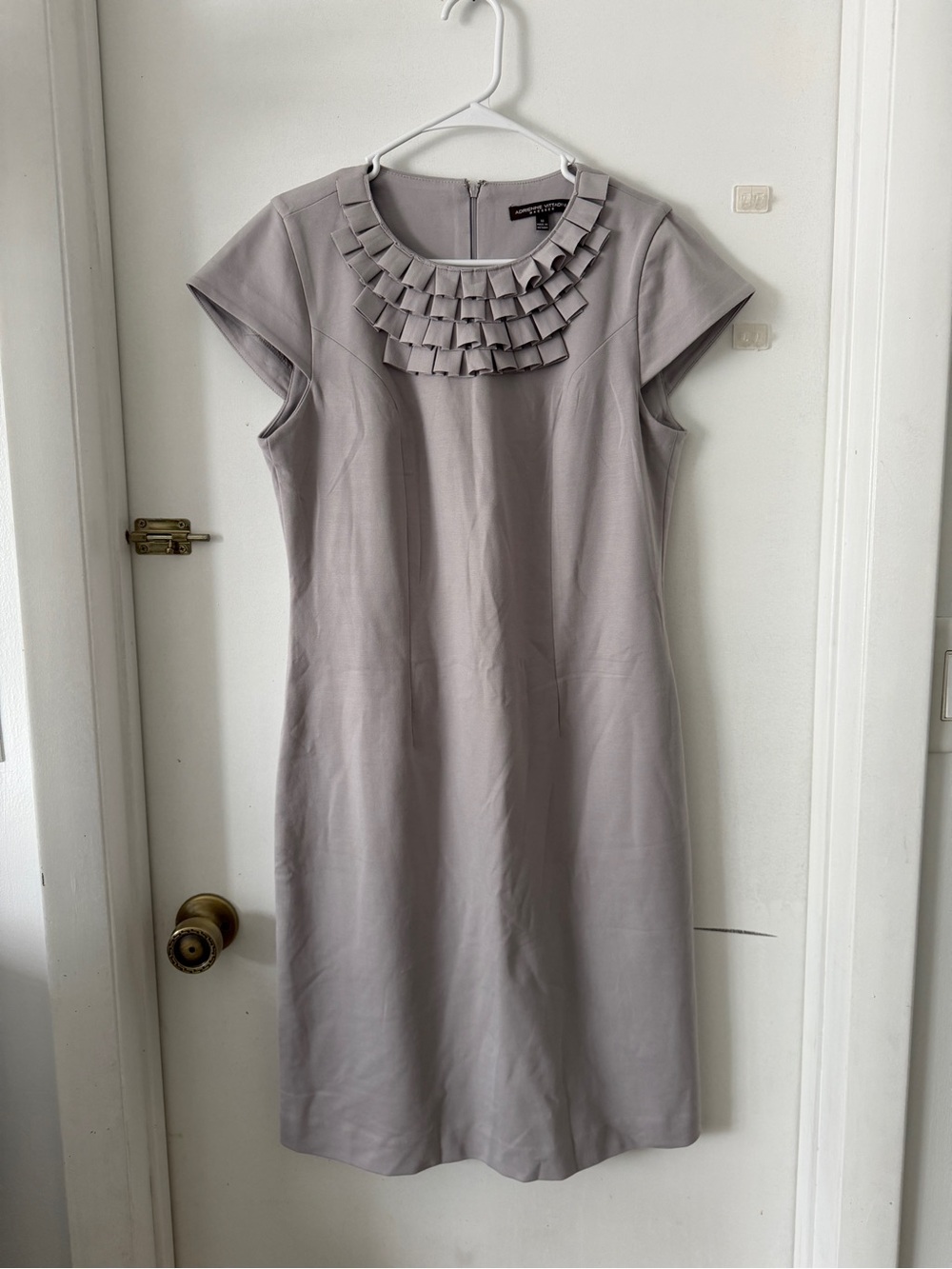 Adrienne Vittadini Light Gray Ruffled Neck Sheath Dress